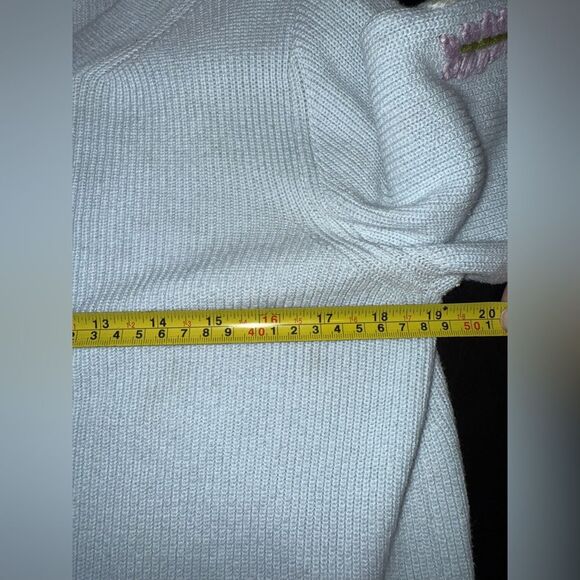 Rosie Neira Anthropologie blue floral Embroidered Sleeve knit sweater Size Small - Picture 8 of 9